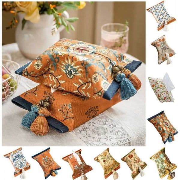 Vintage 18x24cm Short Plush Tissue Bag American Floral Tissue Box Holder Decorative Rectangle Napkin Paper Box Home X251011