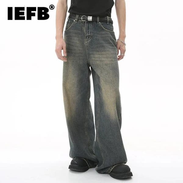 IEFB Summer Mens Denim Pants Old Blue Washed Male Jeans Straight Casual Menwear Loose Wide Leg Trousers Fashion 9C354 250106