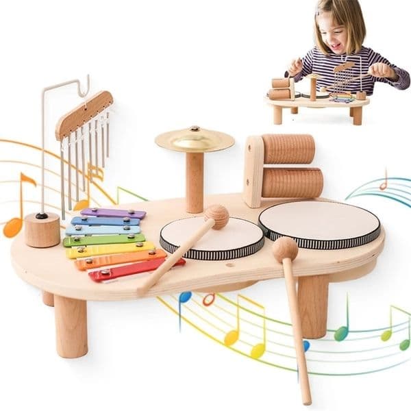 Baby Wooden Musical Instruments Toys Multifunctional Percussion Instruments Drum Eight Tone Piano Montessori Toys Birthday Gifts 241216bj