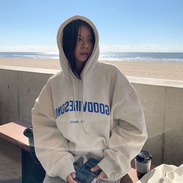 Womens Hoodies Womens Clothing Grey Vintage Street Sweatshirt Hoodie Letter Printing Long Sleeves Casual Warm Oversize Baggy Ladies Tops Autumn 230316