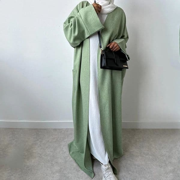 Linen Kimono Open Abaya High Quality With Pockets Dubai Modest Muslim Women Dress EID Ramadan Islamic Clothing 240715wtt