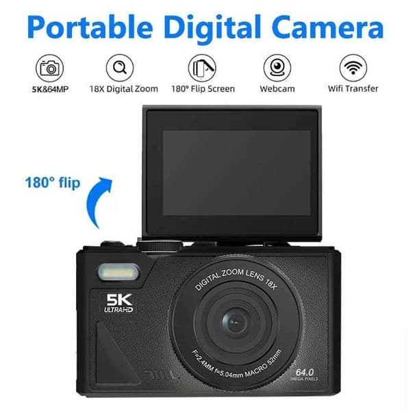 5K Compact Digital Photography Camera 18X Digital Zoom Vintage Vlog Video Recorder YouTube 64MP 3 180 Flip Screen Cameras Z250804-1