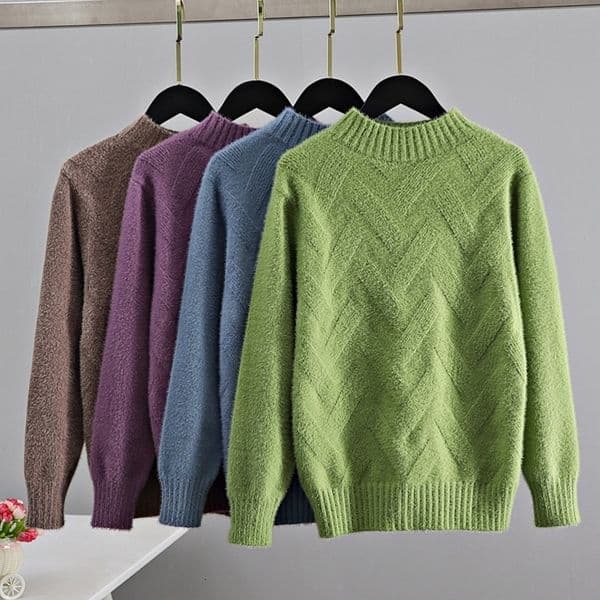GIGOGOU Geomatric mink cashmere Women's Sweater Korea Style Elegant Thick Warm Turtlenecks Fall Winter Soft Female Jumper Top 201023