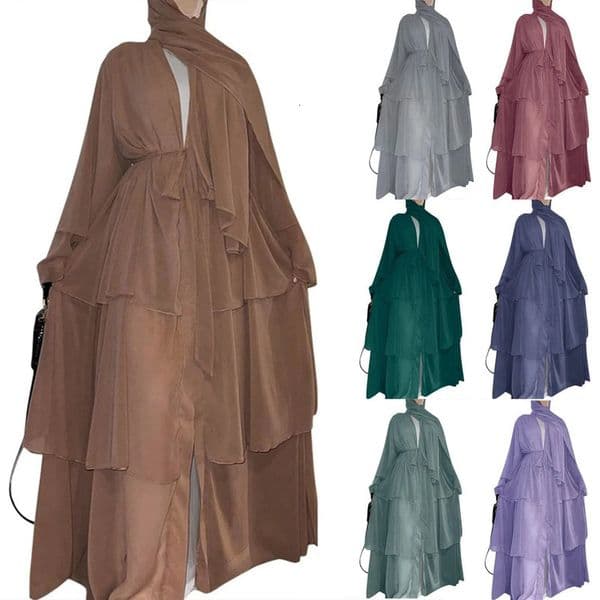 Chiffon Open Abaya Dubai Turkey Kaftan Muslim Cardigan Abayas Dresses Women Belt Robe Kimono Femme Caftan Islamic Clothing 240715
