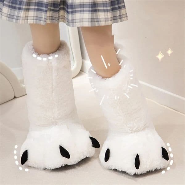 Creative Cute Bear Claw Winter Slide Boy and Girl Family Slide Fur Warm Couple Indoor Shoes Womens Cotton Boots Fur Slide240921bj