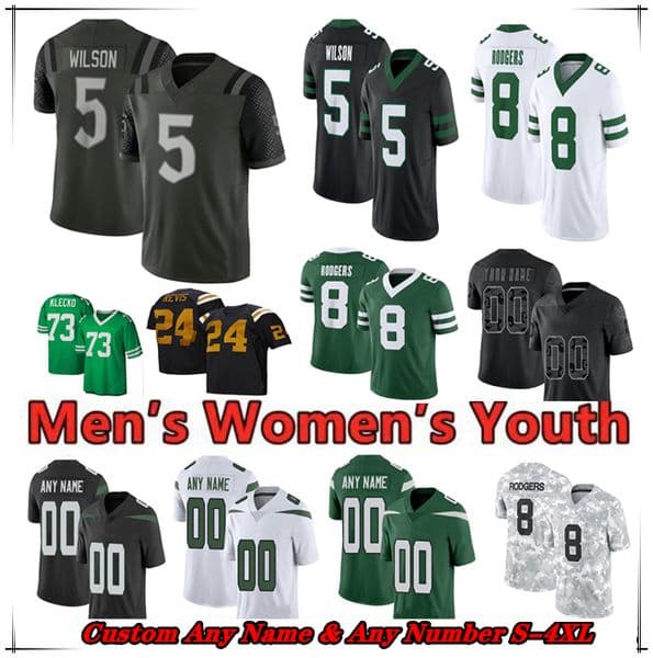 Garrett Wilson Tyrod Taylor Justin Fields Football Jersey Breece Hall Braelon Allen Tyler Johnson Darrelle Revis Jamien Sherwood Quincy Williams Gardner Namath 4X