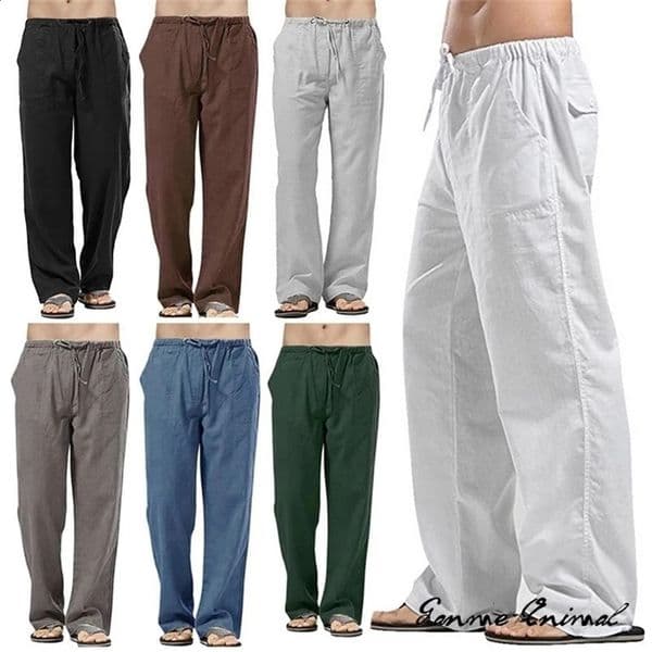 Fashion Mens Linen Wide Pants Korean Trousers Oversize Sports Streetwear Male Spring Yoga Casual Men Clothing Sweatpants 240910Z