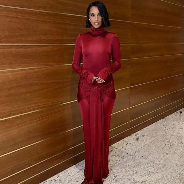 Quick view Wish list Women Spring Autumn Elegant Long Sleeve Party Club Streetwear Bodycon Red Dress Wholesale Items For Business 250305