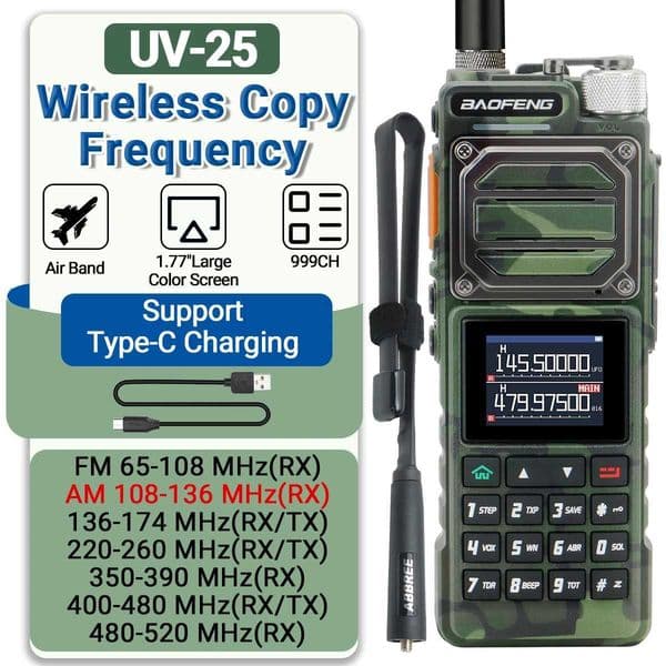 Baofeng UV25 Air Band Walkie TalkieS Long Range UHF VHF Wireless Copy Frequency NOAA TypeC Charge AM Ham Two Way Radio UV21XJ250928