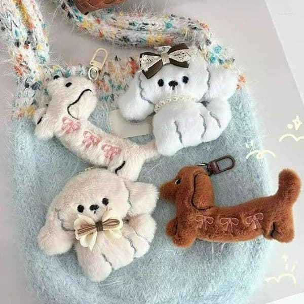 Cartoon Cute Dog Dachshund Plush Keychain Puppy Stuffed Doll Charms Keyring Key Holder Bag Hanging Chains For Couple Gift