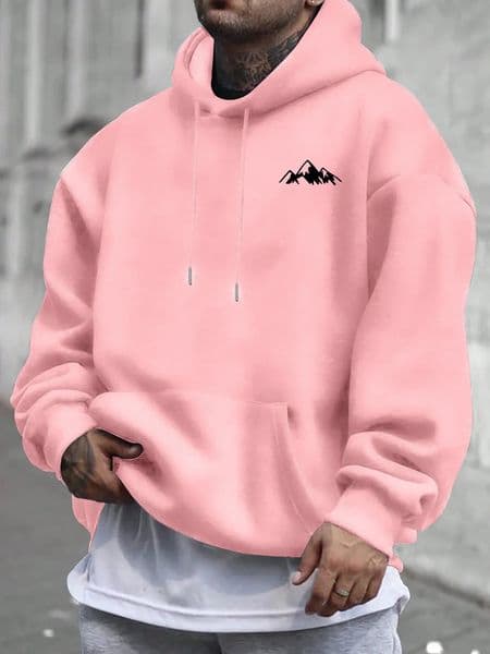 MenS Casual Pink Hoodie with Fleece Lining Stylish Graphic Long Sleeve Regular Fit Casual Wear Hoodie Front Blend Hoodie 250928BJ