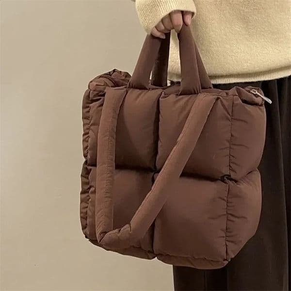 Puffy Shoulder Bag Women Quilted Space Cotton Down Feather Padded Large Capacity Handbag Winter Shopping Tote Bolsas 240820ZY