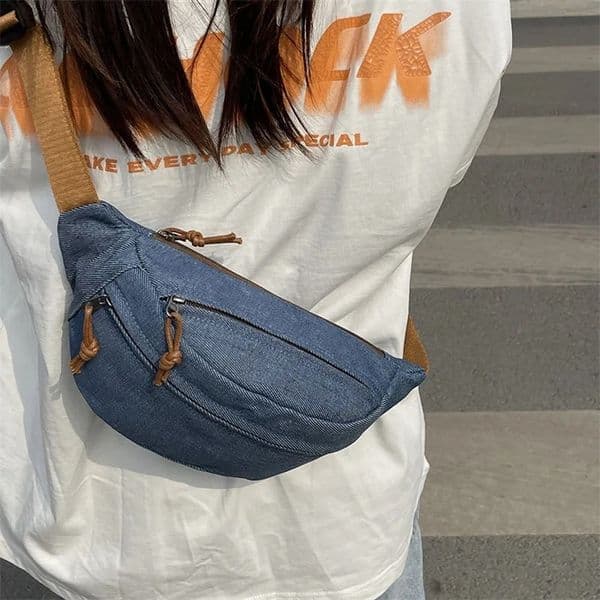 Chest Bag For Women Solid Color Waist Bags High Quality Shoulder Denim Fabric Fanny Pack Crossbody Small 240906ZY