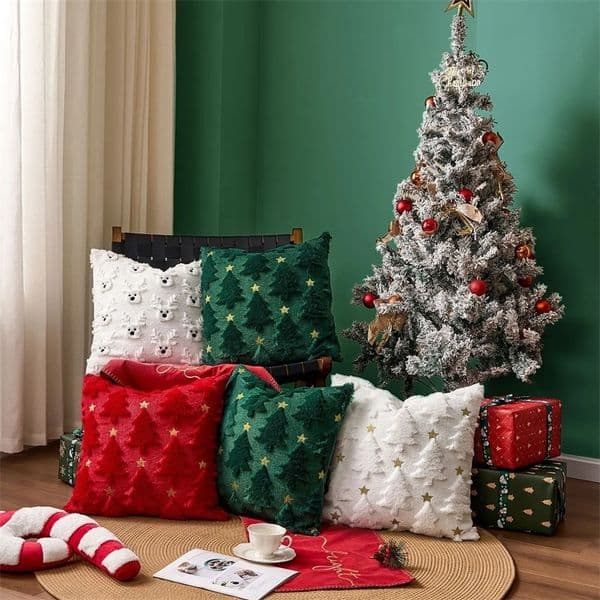 Pillow case Plush Christmas Tree Cushion Cover Golden Star Embroidered Christmas Pillowcase Year Festival Decorative Pillow Covers 45*45 241112