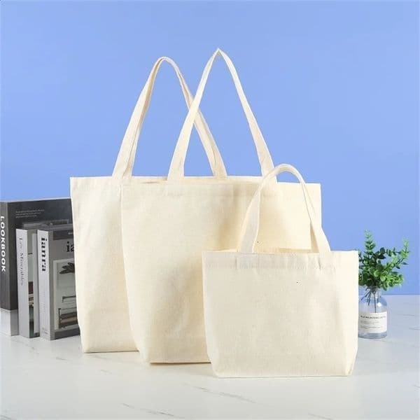 Large Capacity Canvas Shopping Bags Folding EcoFriendly Cotton Tote Reusable DIY Shoulder Bag Grocery Handbag Beige White 240819ZYl