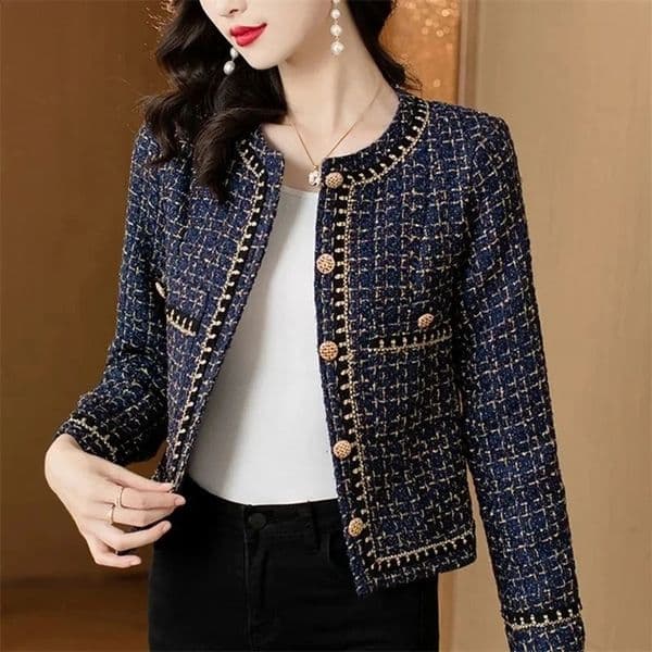 High quality French vintage little perfume tweed jacket womens spring and autumn leisure fried street jacket plain coat 241120