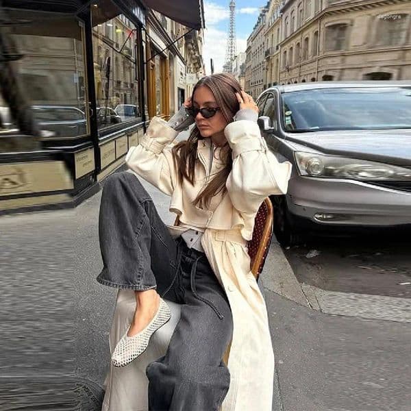 Women's Jackets Elegant White Long Belted Trench Coat Fashion Casual Jacket Femme Mujer Windbreaker 2025 Lady Autumn High Street Outwear