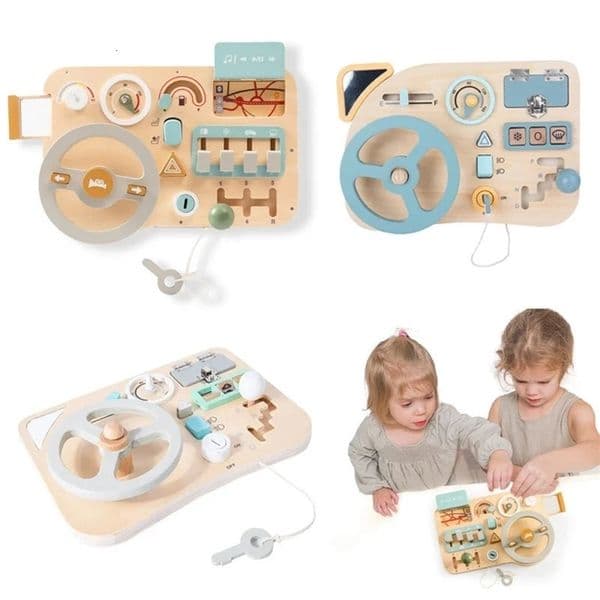 Baby wooden Montessori toy steering wheel busy board wooden sensor toy childrens travel learning activity 241111bj