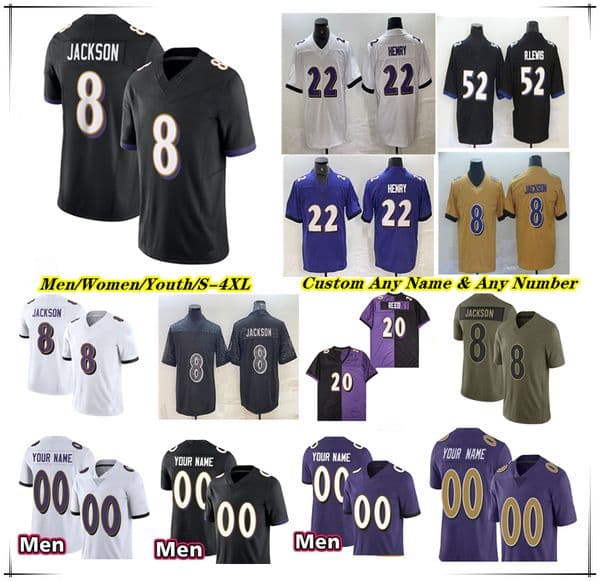 American Football Jersey Lamar Jackson Derrick Henry Zay Flowers DeAndre Hopkins Mark Andrews Rashod Bateman Justice Hill Nate Wiggins Roquan Smith Kyle Hamilton
