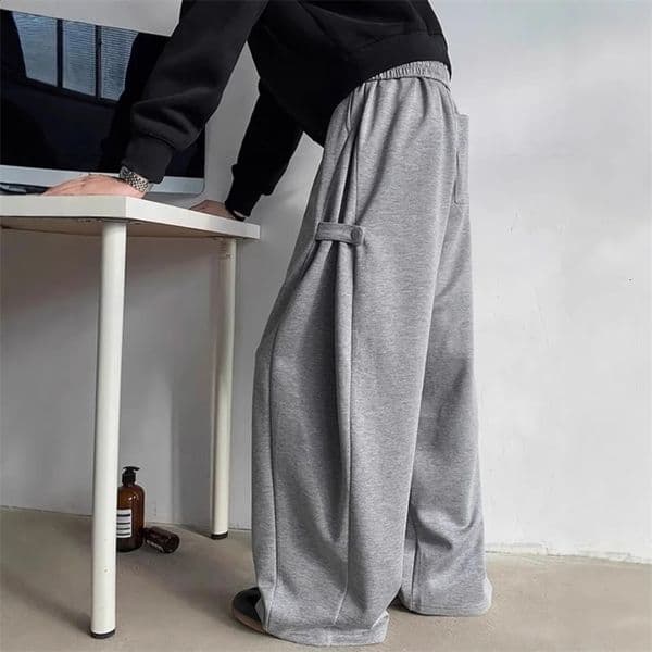 Grey Heavy-Structured Mens Pants Spring Autumn American Style Streetwear Straight-Leg Wide-Leg Draped Casual Sweatpants 250228CJ