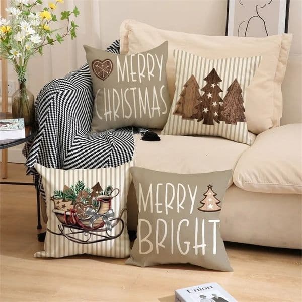 Pillow case Merry Christmas Tree Winter Throw Pillow Covers 45x45cm Set of 4Xmas Holiday Cushion Case Decoration for Sofa Couch 241112