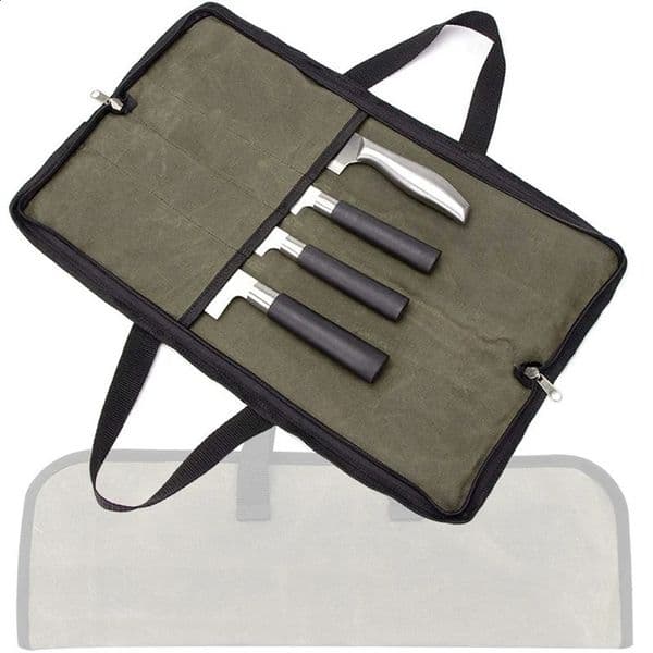 Portable Travel Picnic Chef Knife Roll Bag Canvas 4 Slot Kitchen Knife Storage Pocket Slicing Santoku Knife Carry Case Organizer 241205