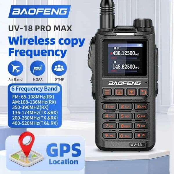 BAOFENG UV18PROGPS 15W walkie talkie six band receiving waterproof 999CN NoAA FM frequency wireless copying radio 50kmXJ250928