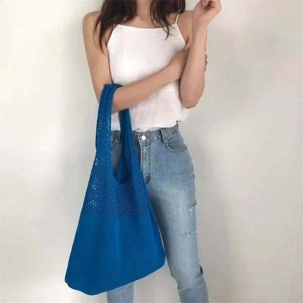 Knitted Handbags Female Large Capacity Womens Pack Summer Beach Bag Big Purses Casual Hollow Woven Shoulder Bags 240820ZY