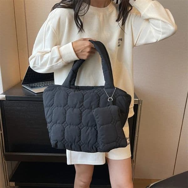 Fashion Quilted Embroidery Thread Handbag Lightweight Puffy TopHandle Bag Large Capacity Ladies Small with Mini Purse 240801ZY