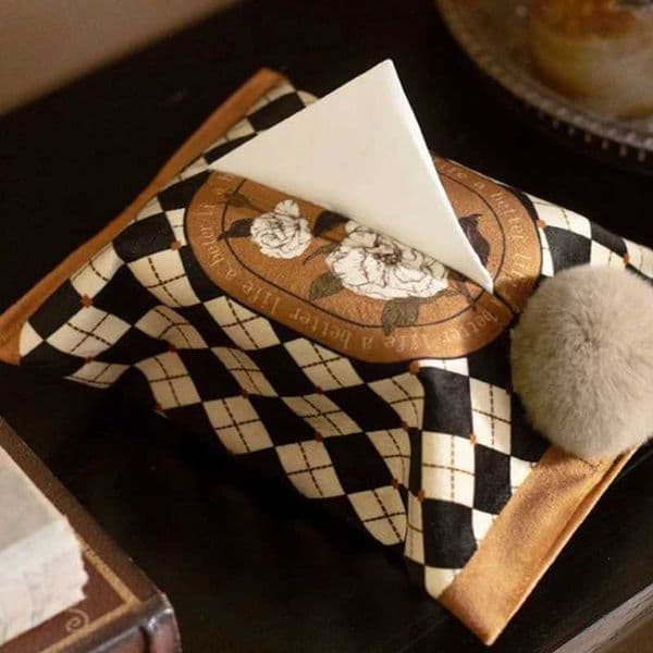 Vintage Tissue Cover Light Luxury Chessboard Living Room Tissue Storage BoxCloth Art Bedroom Desktop Paper Towel Box Storage X251011