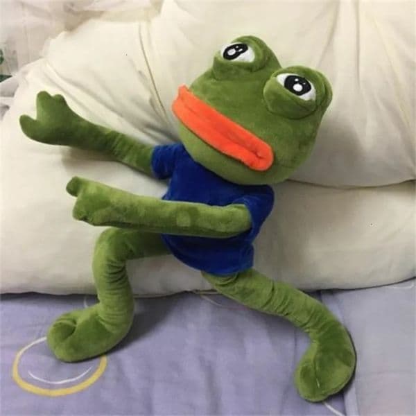 45cm Sad Frog Plush Toy Soft Stuffed Pillow Magic Expression Pepe The Sad Frog Animal Plush Doll Birthday GIfts For Girls Boys 250507bj