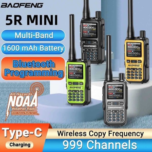 BAOFENG UV5R Mini Walkie Talkie etooth Programming Wireless Copy Frequency Full Band 999CH AM TypeC Long Range Ham RadioXJ250928