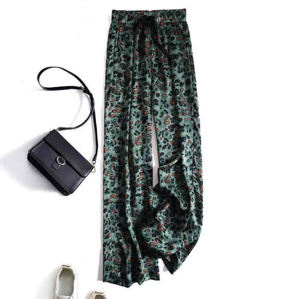 Women's Pants Capris Green Leopard printing dyeing draped wideleg women's pan 220823