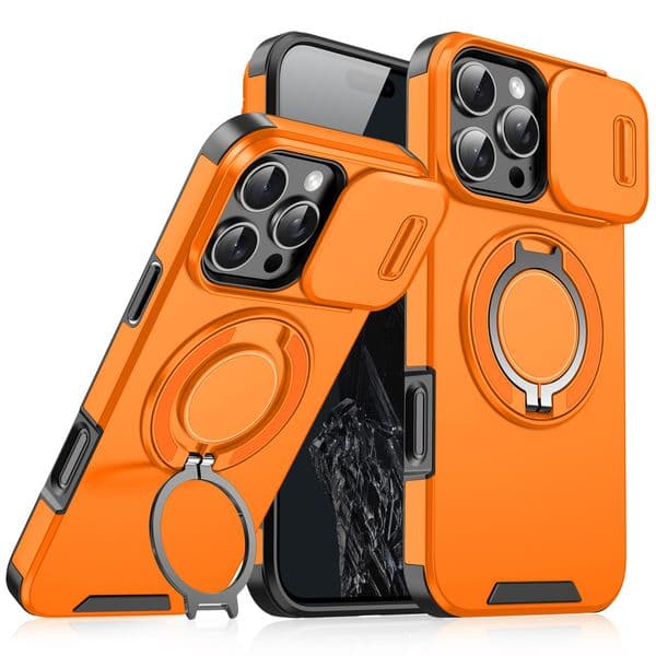 Sliding Window Lens Protection Magnetic Phone Case For iPhone 17Air 17 16e 16 15 14 13 12 11 Pro Max Plus Protective Cover Cases Ring Stand Holder Z260522