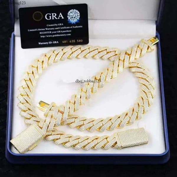 designer moissanite ice out dia 14mm wide GRA gold sterg sier cuban k chain for men fashion necklace with box aaa