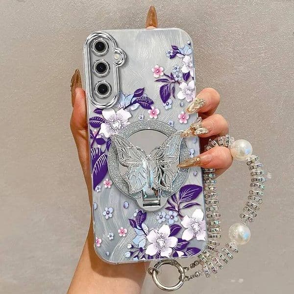 Dignified flowers Bracelet Holder Phone Case For Samsung S25 S24 S24FE S25Plus S23FE M55 M23 M35 M15 M54 M53 M34 M02 Cover