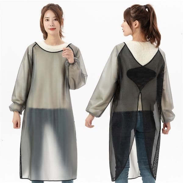 Aprons Adult Long Sleeved Apron Waterproof Women's TPU Material Mesh Back Work Household Oil proof Overalls 230307