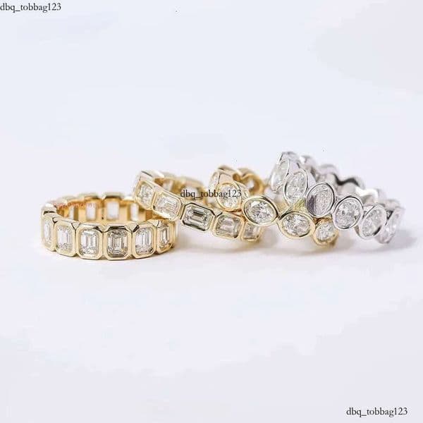 Luster Unique Wedding Eternity Band Sier 14k Gold Bezel Set 3x5mm Emerald Cut Moissanite Oval Ring for Women