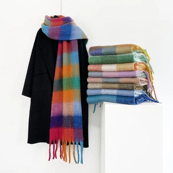 Selling Colorful Large Grid Winter Thick Womens Scarf Extended Thick Warm Shawl Womens Scarf 250928