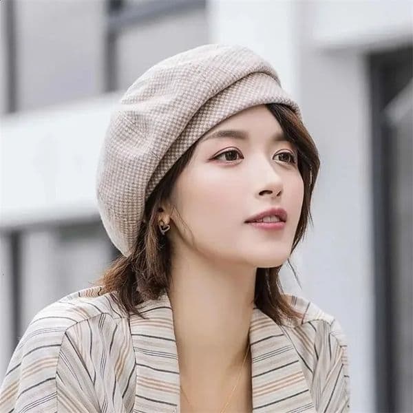 Womens Warm Fashion Beret Cotton Wool Hat Winter Headwear Decoration Accessories 240927