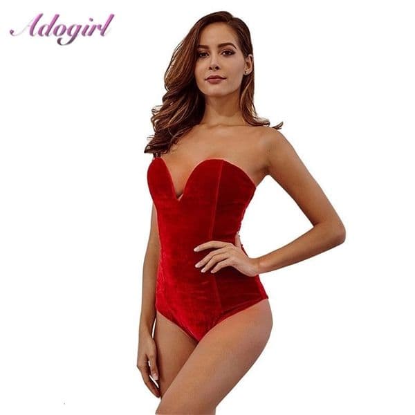Womens Jumpsuits Rompers Casual Woman Sleeveless Strapless Velvet Bodysuit Sesy Backless V Neck Bodycon Jumpsuit Fashion Body Tops Clothes Women Suit 230214