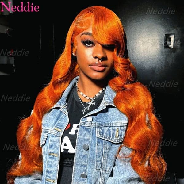 13*4 lace wig Neddie 13x6 Hd Frontal Orange Ginger Human Hair Wig Body Lace Front for Women Loose Wave Colored Wigs Brazilian