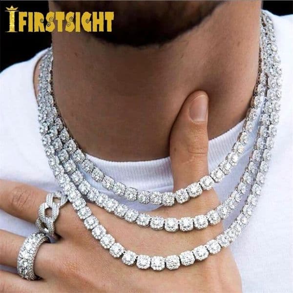 Ice Sparkling 5A Cubic Zirconia Square CZ Necklace Silver 8mm Tennis Chain Hip Hop Fashion Jewelry Mens Style 250317