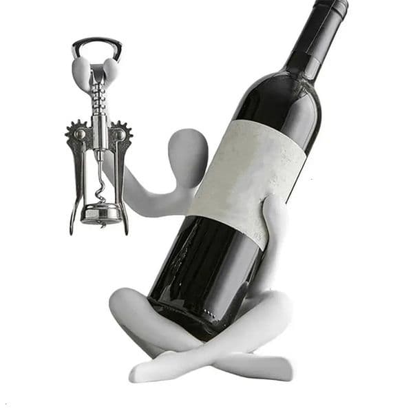Wine Bottle Holder Resin Wine Holder Stand With Bottle Opener Hanger Freestanding Hollow Statue Ornament Wine Decor For Kitchen 250310