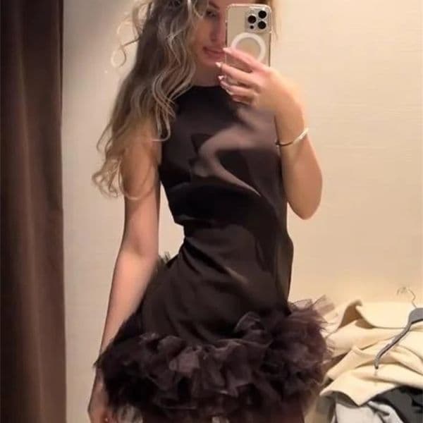 Fashion Y2K Patchwork Mesh Mini Dress For Women Elegant Sleeveless O-neck Chic Evening Short Dress Female Chic Party Vestidos 250106