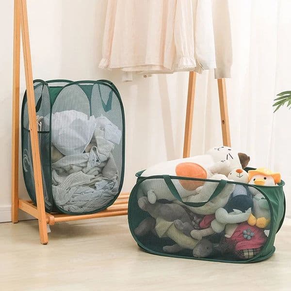 Mesh Pop Up Laundry Basket Laundry Hamper Foldable Toys Dirty Clothes Storage Basket Large Capacity Organization Home Bathroom Items