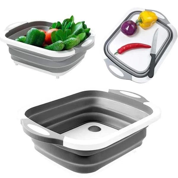 Foldable Plastic Fruit Vegetable Cleaning Basin Vegetable Board Camping Kitchen Multi-purpose Drainage Basket Cutting Board 250422