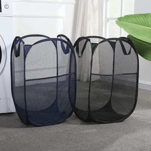 Household Mesh Laundry Basket Laundry Hamper Foldable Dirty Clothes Storage Baskets Large Capacity Organization