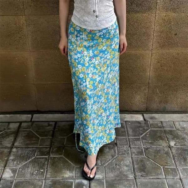 Summer Floral Long Skirt for Womens High Waist ALine Beach Vacation Femme 250522