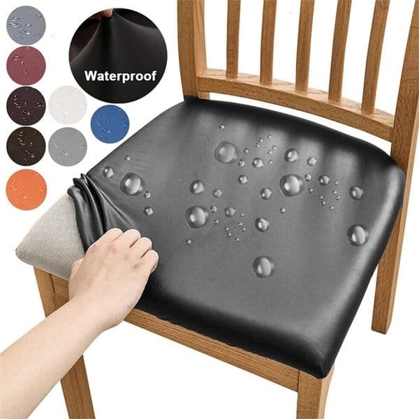 PU Leather Chair Cushion Cover Waterproof Kitchen Dining Seat Slipcovers Removable Stretch Chair Seat Protector Universal Decor 250611bj